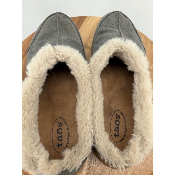 Taos Future Charcoal Gray Suede Faux Fur Lined Clog Mules Womens Size 9 - Picture 10 of 11